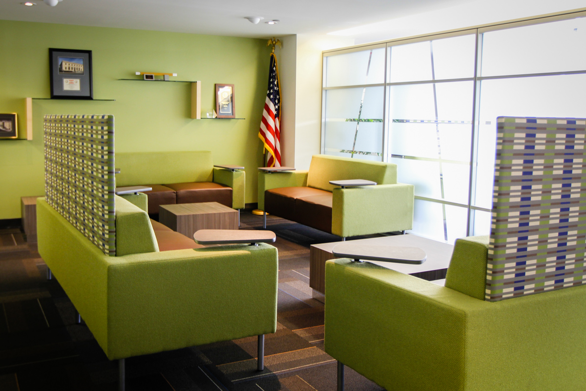 A group of bench seating in the Denver GSA space