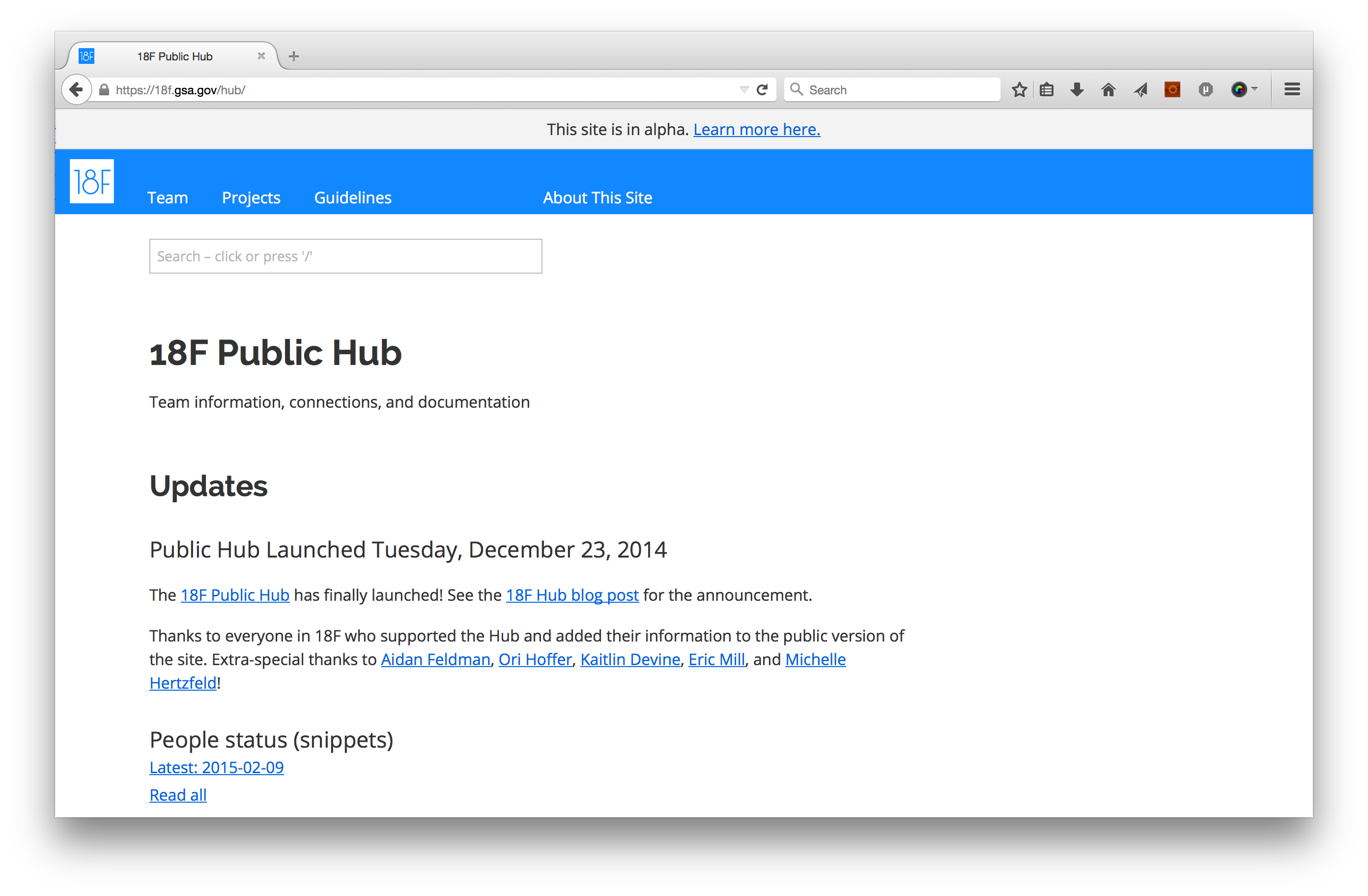 A screenshot of The Hub