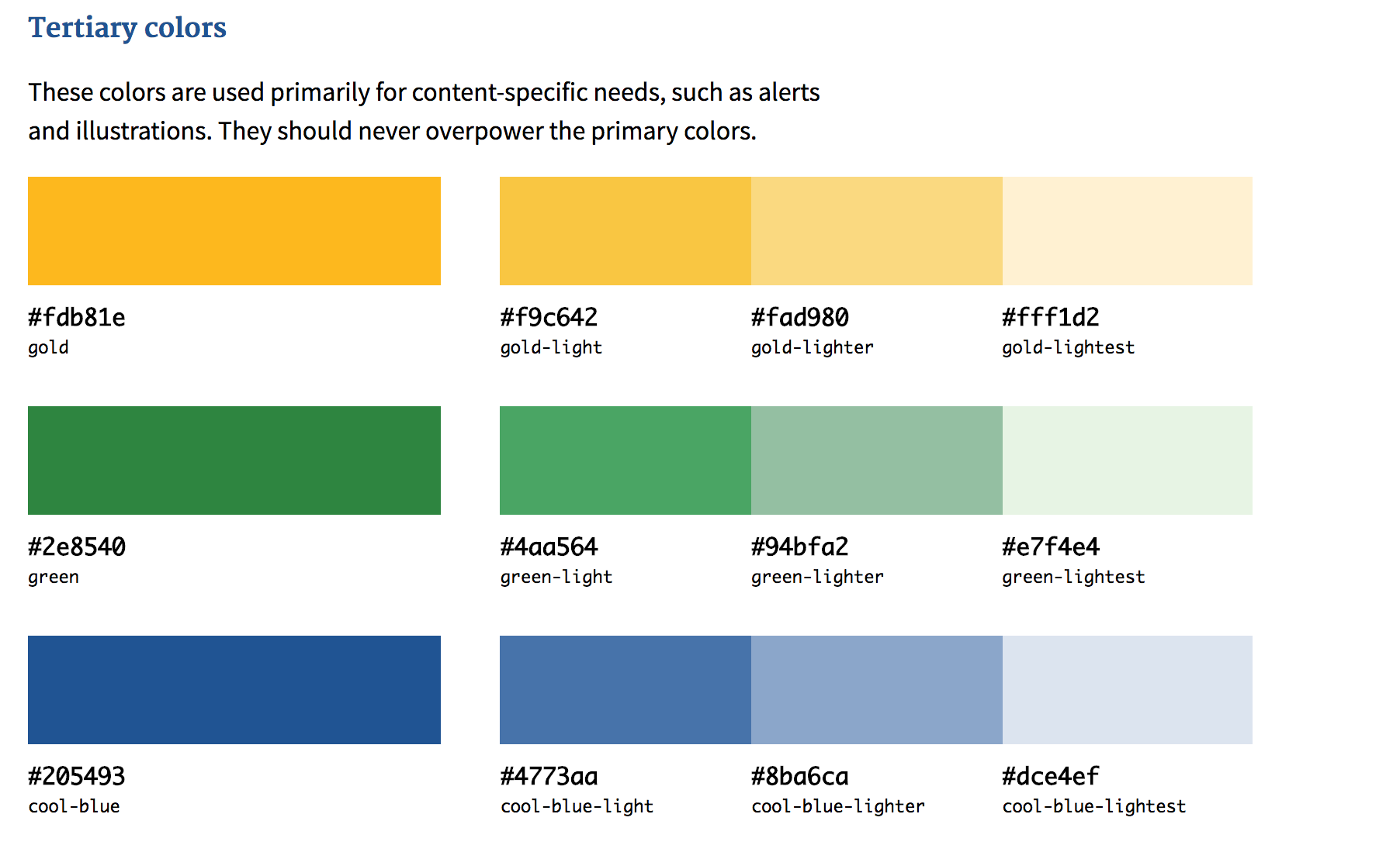 Tertiary colors of yellow, green and light blue from the color palette