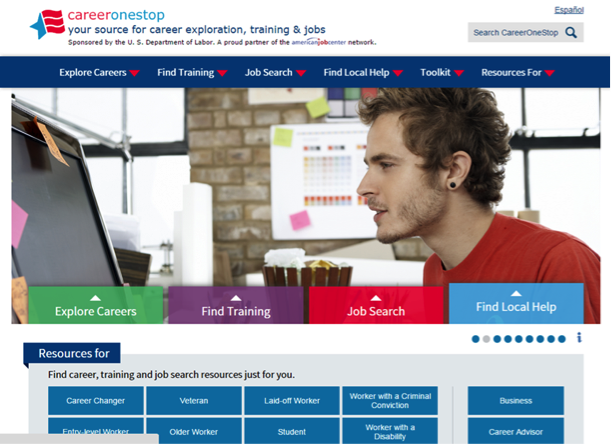 "The CareerOneStop homepage"